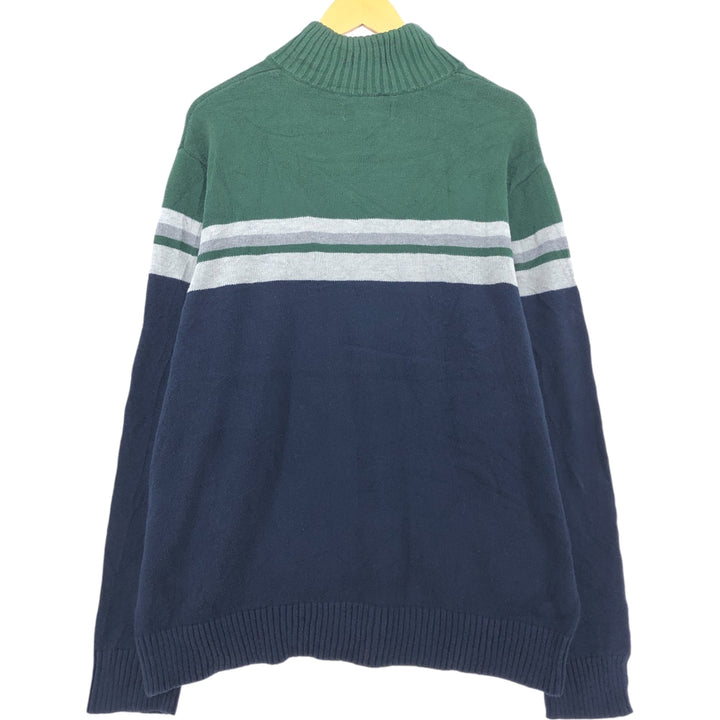 Eddie Bauer Striped Pattern Cotton Knit Half Zip Sweater, Men's Size L cotton navy blue type Vintage Second Hand