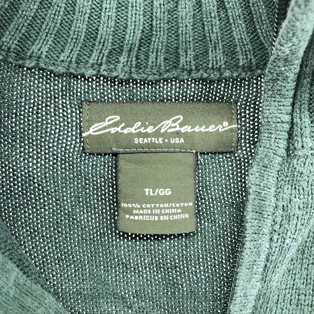 Eddie Bauer Striped Pattern Cotton Knit Half Zip Sweater, Men's Size L cotton navy blue type Vintage Second Hand