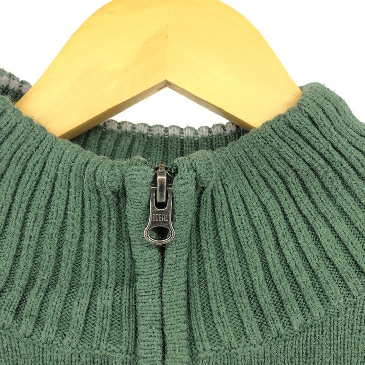 Eddie Bauer Striped Pattern Cotton Knit Half Zip Sweater, Men's Size L cotton navy blue type Vintage Second Hand