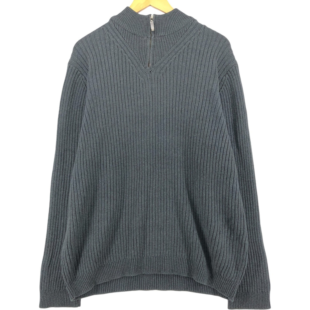 Eddie Bauer Ribbed Cotton Knit Half Zip Sweater, Men's Size L cotton gray type Vintage Second Hand