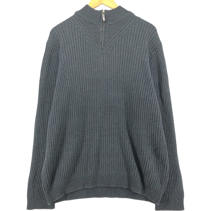 Eddie Bauer Ribbed Cotton Knit Half Zip Sweater, Men's Size L cotton gray type Vintage Second Hand