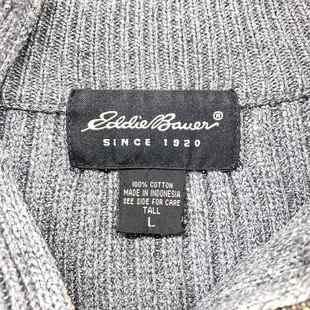 Eddie Bauer Ribbed Cotton Knit Half Zip Sweater, Men's Size L cotton gray type Vintage Second Hand