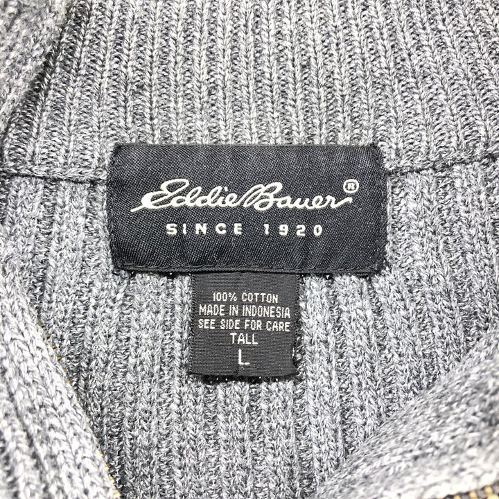 Eddie Bauer Ribbed Cotton Knit Half Zip Sweater, Men's Size L cotton gray type Vintage Second Hand