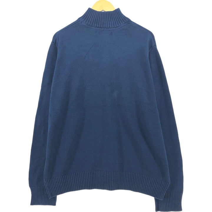 Eddie Bauer Cotton Knit Half Zip Sweater with Stripes, Men's Size XL cotton navy blue type Vintage Second Hand