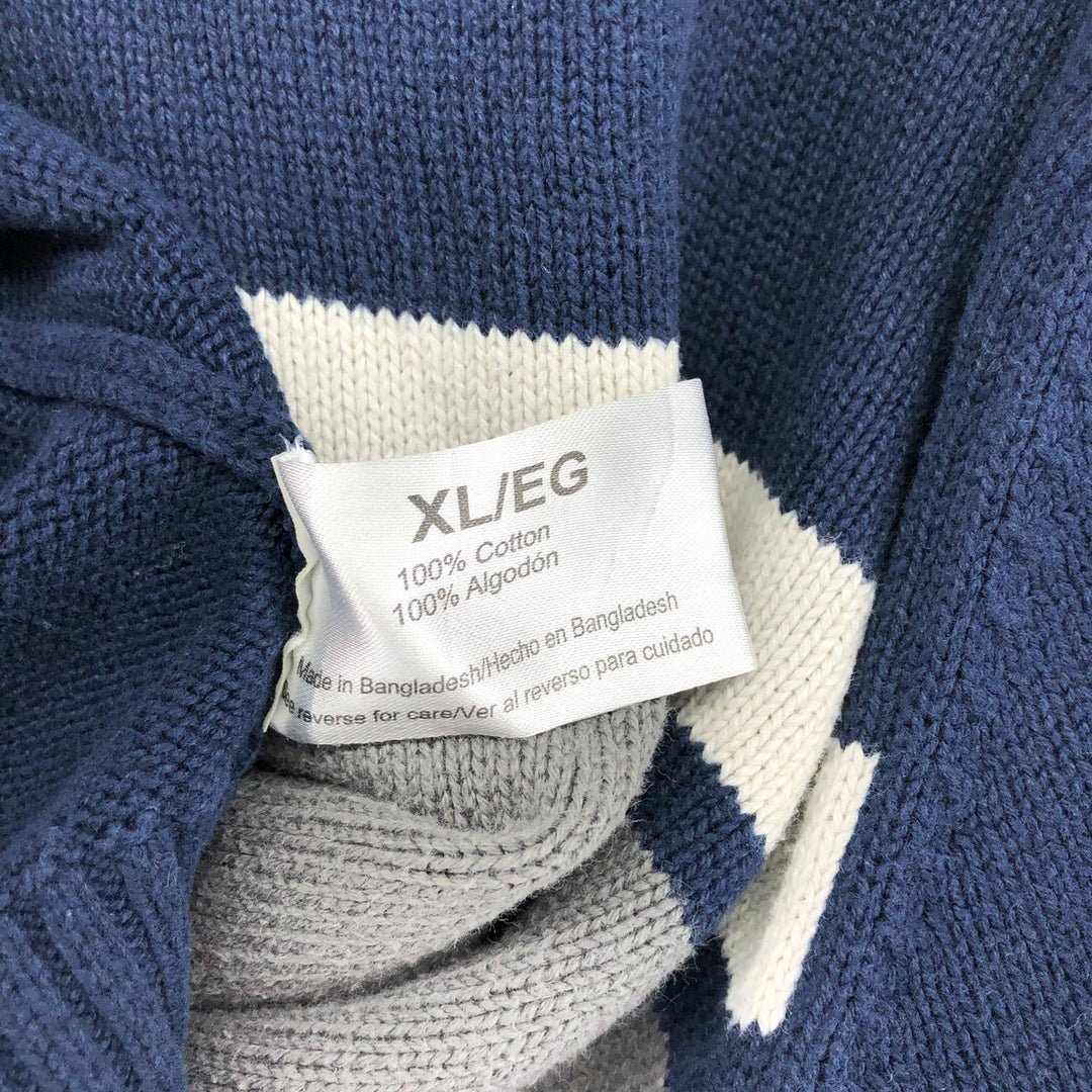 Eddie Bauer Cotton Knit Half Zip Sweater with Stripes, Men's Size XL cotton navy blue type Vintage Second Hand
