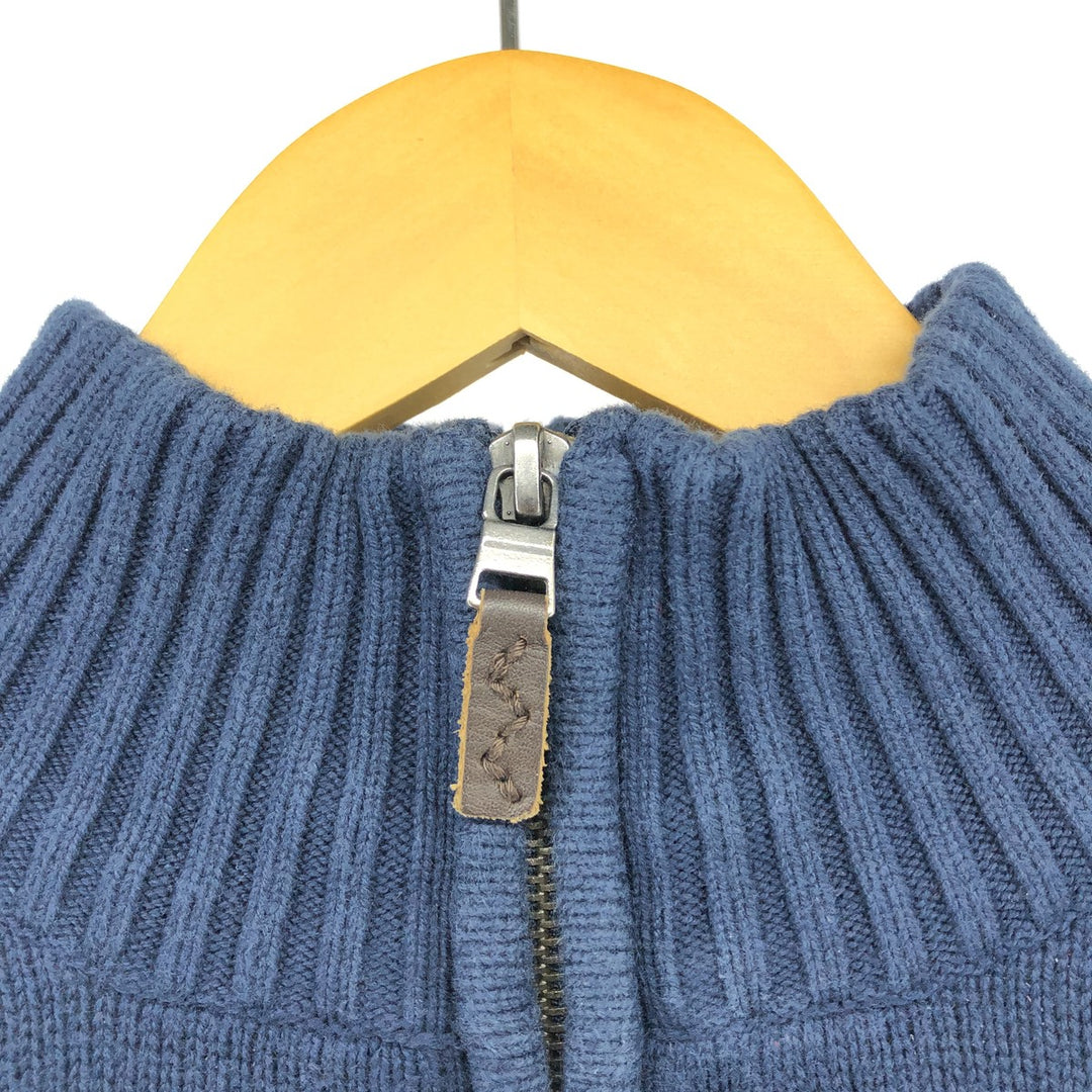Eddie Bauer Cotton Knit Half Zip Sweater with Stripes, Men's Size XL cotton navy blue type Vintage Second Hand