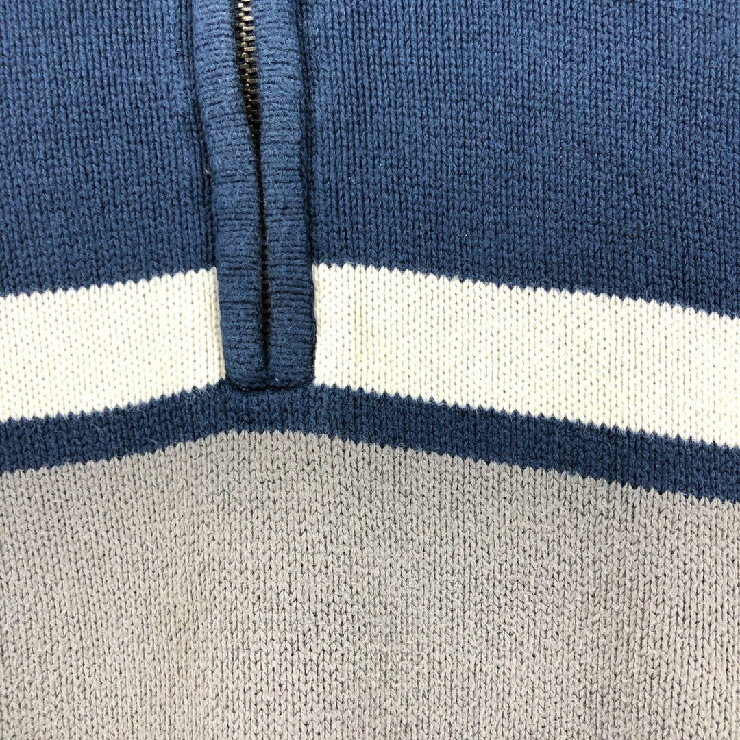 Eddie Bauer Cotton Knit Half Zip Sweater with Stripes, Men's Size XL cotton navy blue type Vintage Second Hand