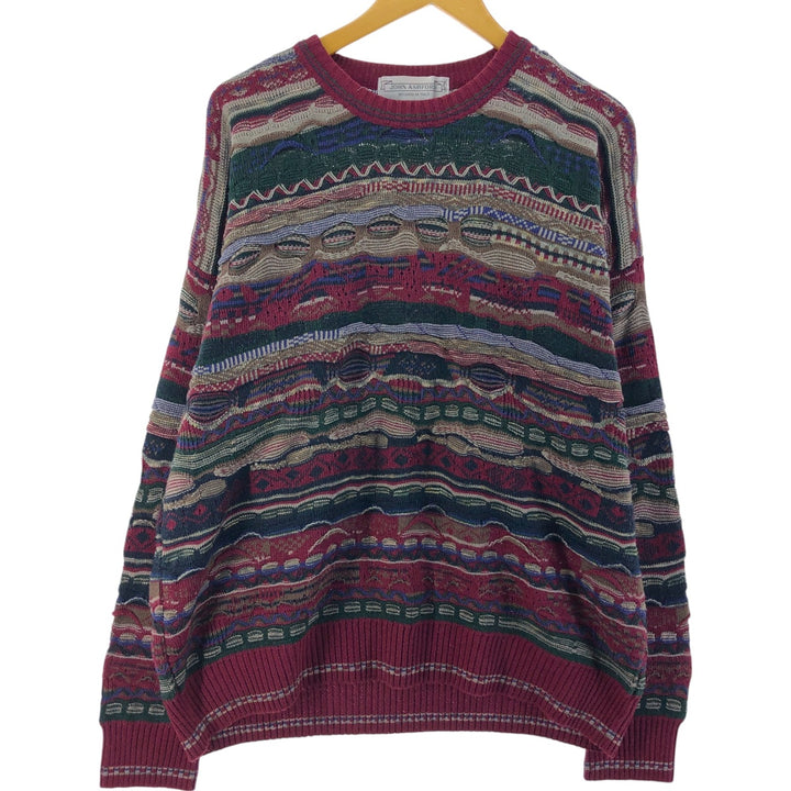 90'S John Ashford 3D knit sweater, all-over print, men's size XL, vintage cotton multicolor Vintage Second Hand