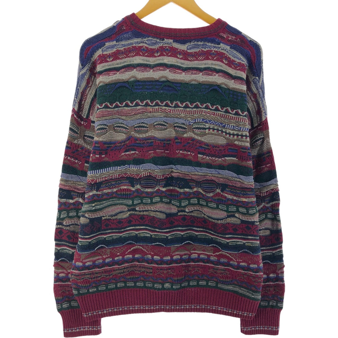 90'S John Ashford 3D knit sweater, all-over print, men's size XL, vintage cotton multicolor Vintage Second Hand