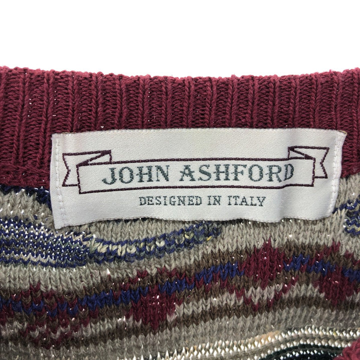 90'S John Ashford 3D knit sweater, all-over print, men's size XL, vintage cotton multicolor Vintage Second Hand