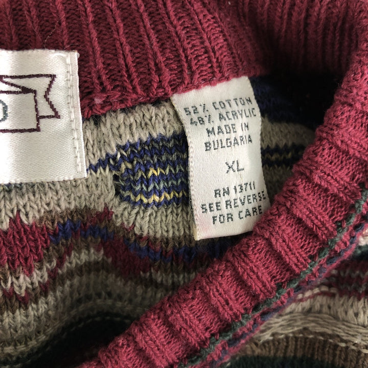 90'S John Ashford 3D knit sweater, all-over print, men's size XL, vintage cotton multicolor Vintage Second Hand