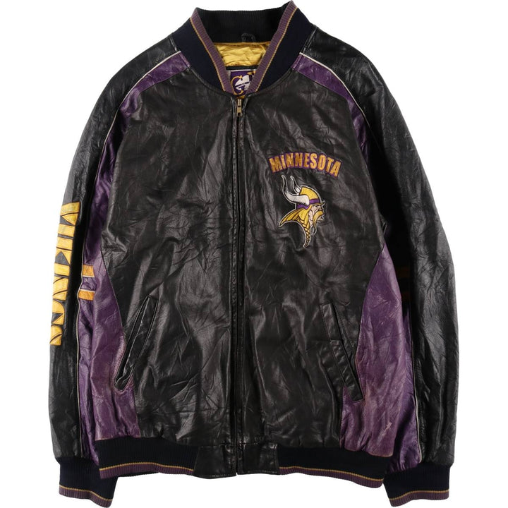 G-3 NFL MINNESOTA VIKINGS Minnesota Vikings All Leather Varsity Jacket Men's L size genuine leather black type Vintage Second Hand