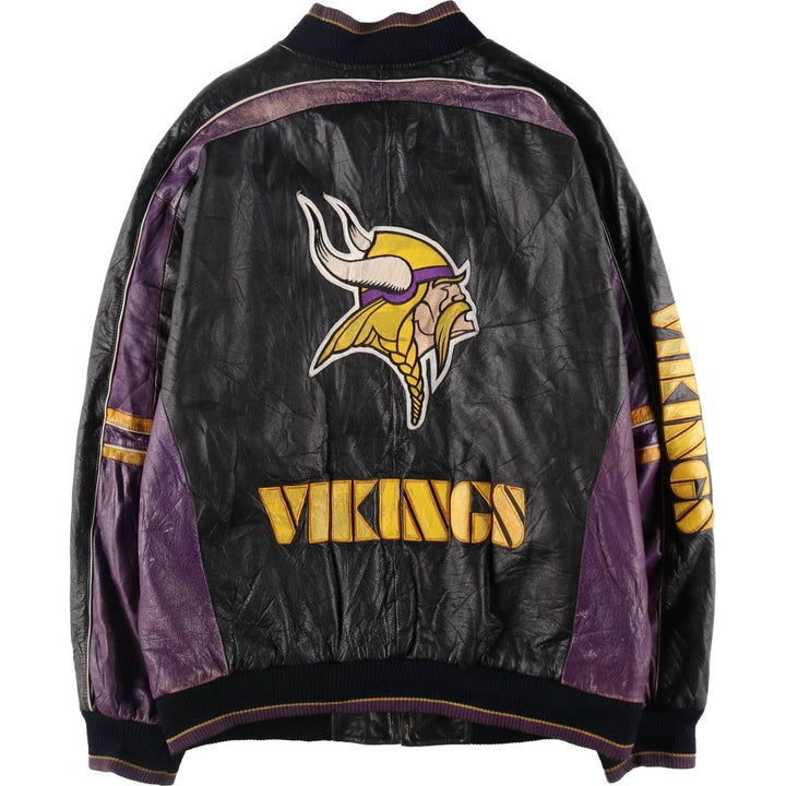 G-3 NFL MINNESOTA VIKINGS Minnesota Vikings All Leather Varsity Jacket Men's L size genuine leather black type Vintage Second Hand