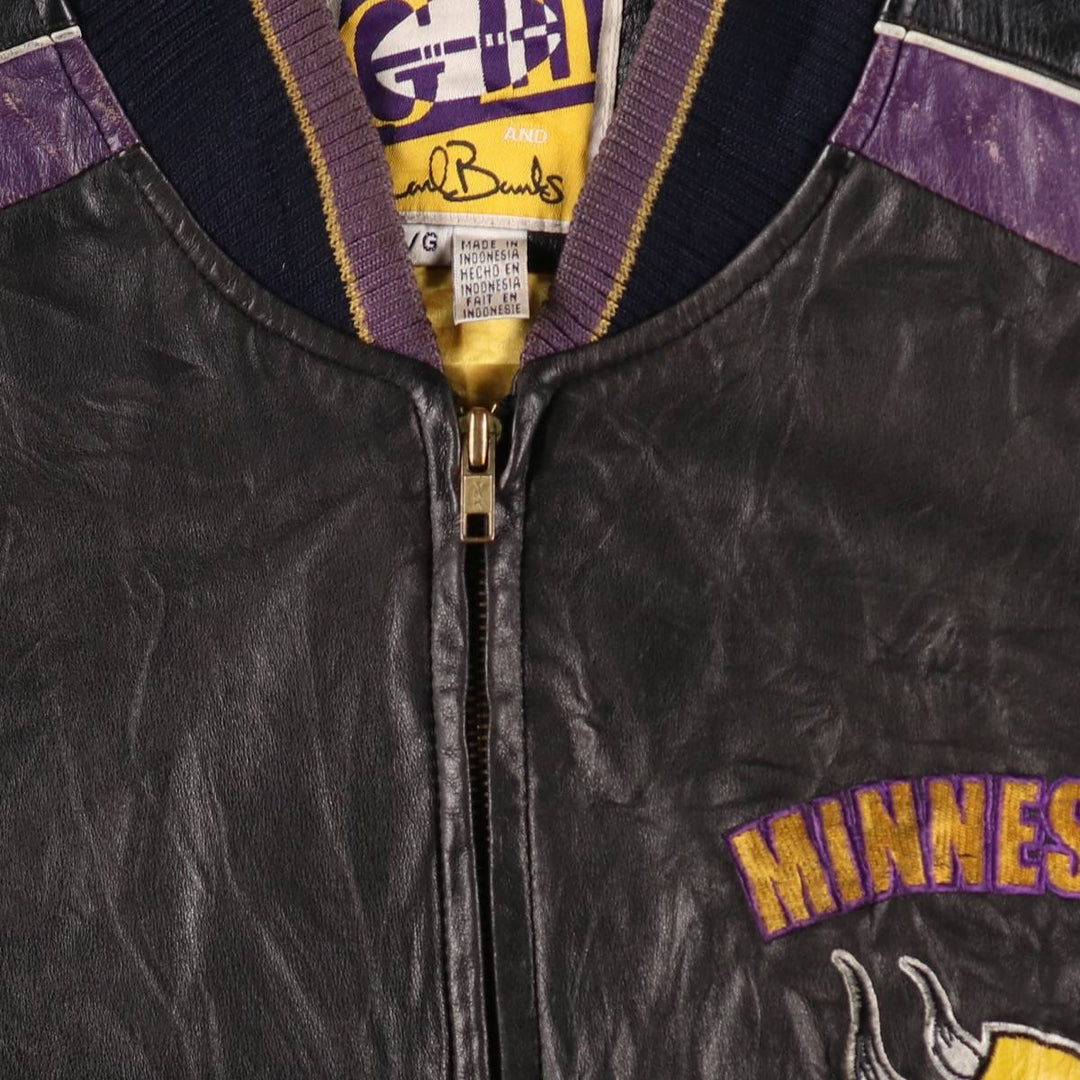 G-3 NFL MINNESOTA VIKINGS Minnesota Vikings All Leather Varsity Jacket Men's L size genuine leather black type Vintage Second Hand