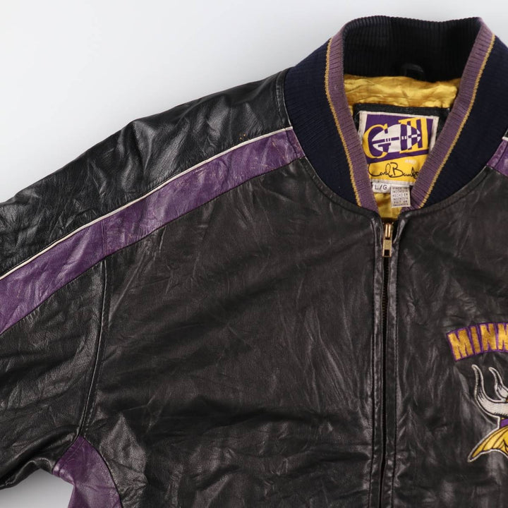 G-3 NFL MINNESOTA VIKINGS Minnesota Vikings All Leather Varsity Jacket Men's L size genuine leather black type Vintage Second Hand