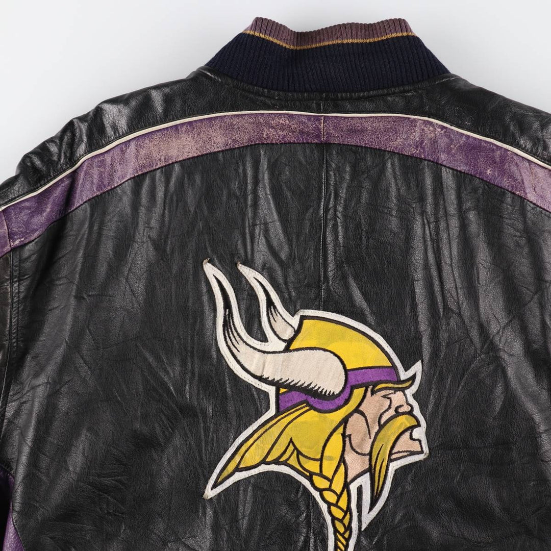 G-3 NFL MINNESOTA VIKINGS Minnesota Vikings All Leather Varsity Jacket Men's L size genuine leather black type Vintage Second Hand