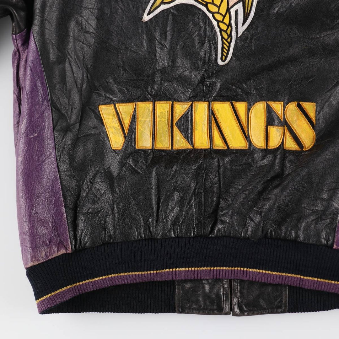 G-3 NFL MINNESOTA VIKINGS Minnesota Vikings All Leather Varsity Jacket Men's L size genuine leather black type Vintage Second Hand