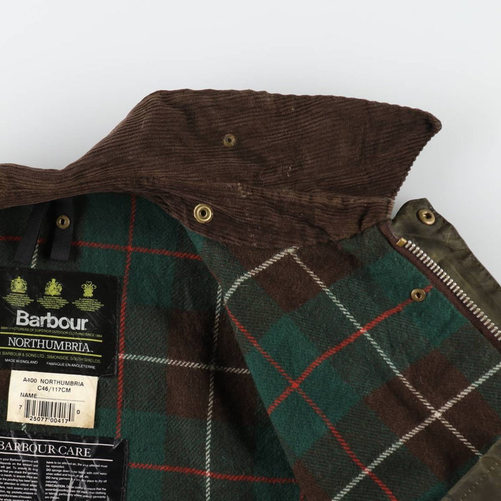 90'S Barbour Northumbria Old 3 Warrant Waxed Cotton Oiled Jacket Made in England C46 Men's XL equivalent /eaa502892