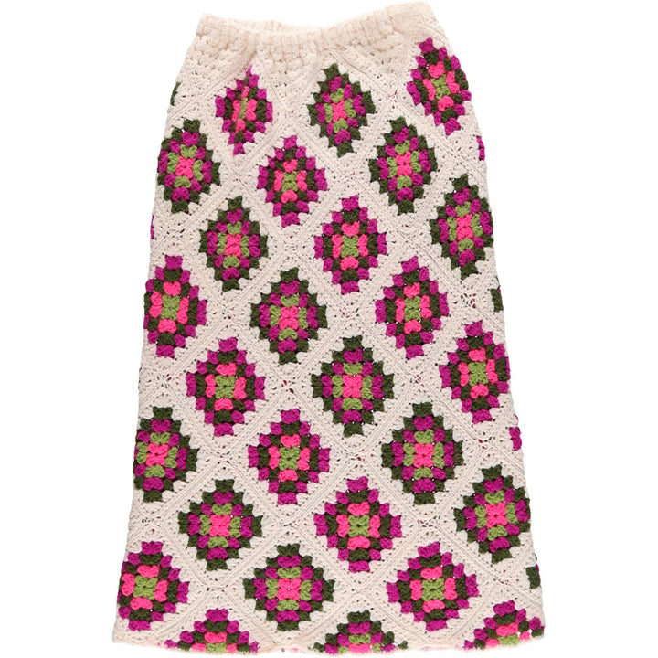 All-over pattern, handmade granny square crochet knit long tight skirt, women's size M /eaa503004