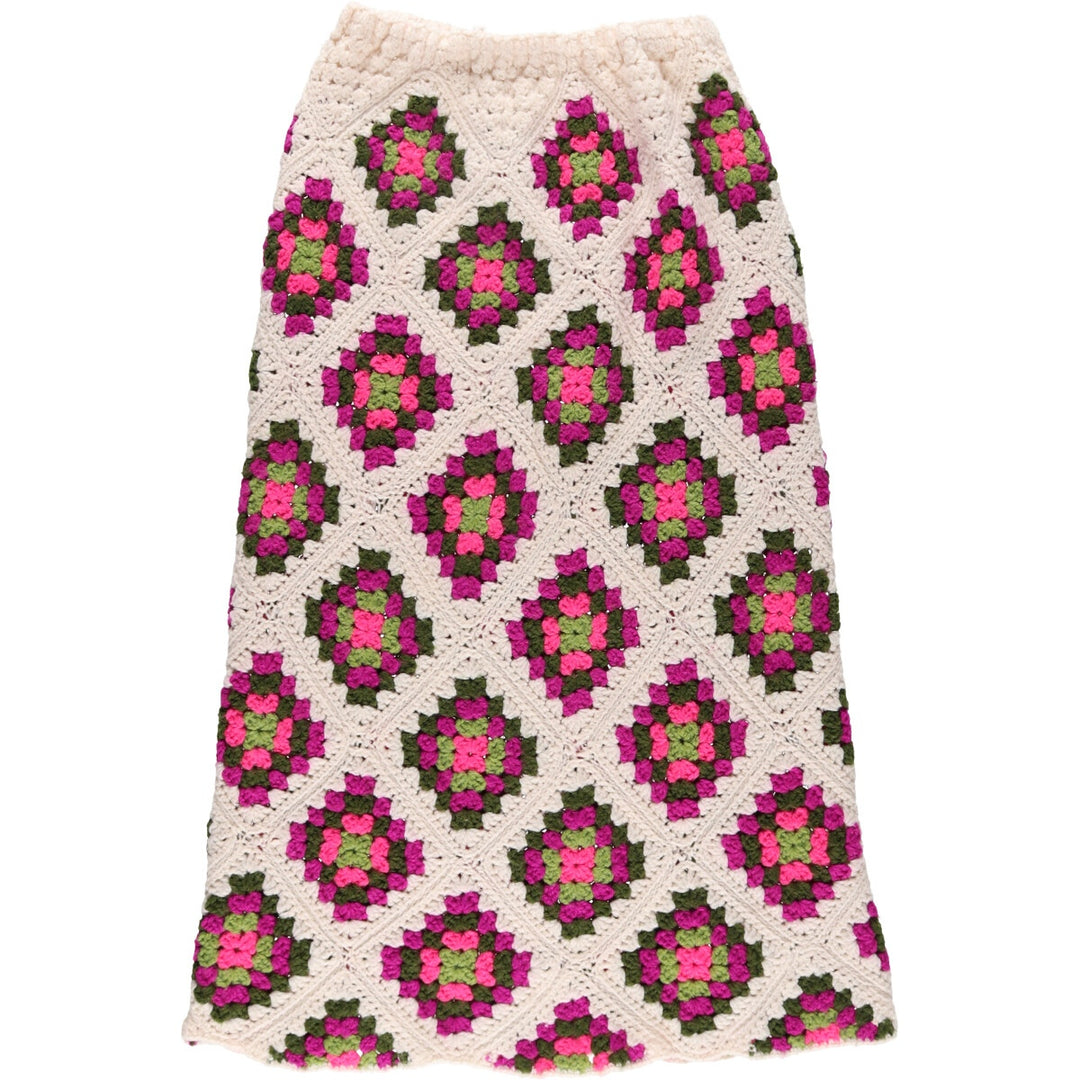 All-over pattern, handmade granny square crochet knit long tight skirt, women's size M /eaa503004