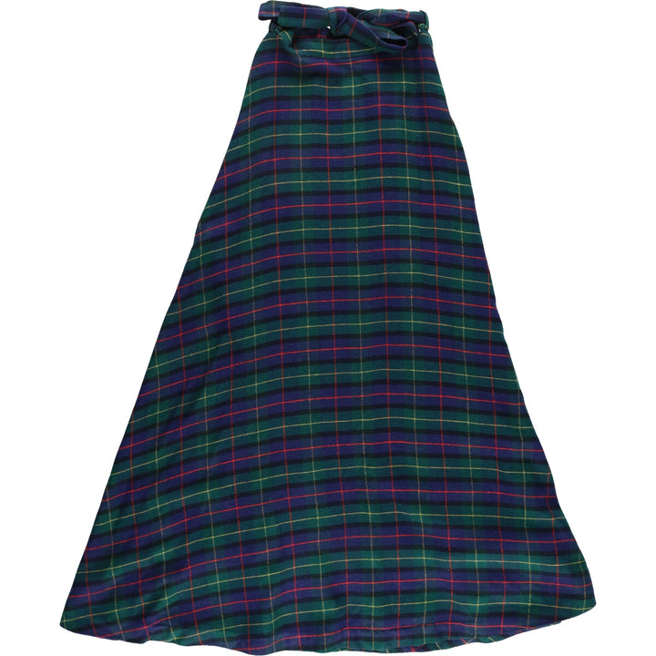 Tartan check wool maxi wrap skirt for women size M /eaa503007