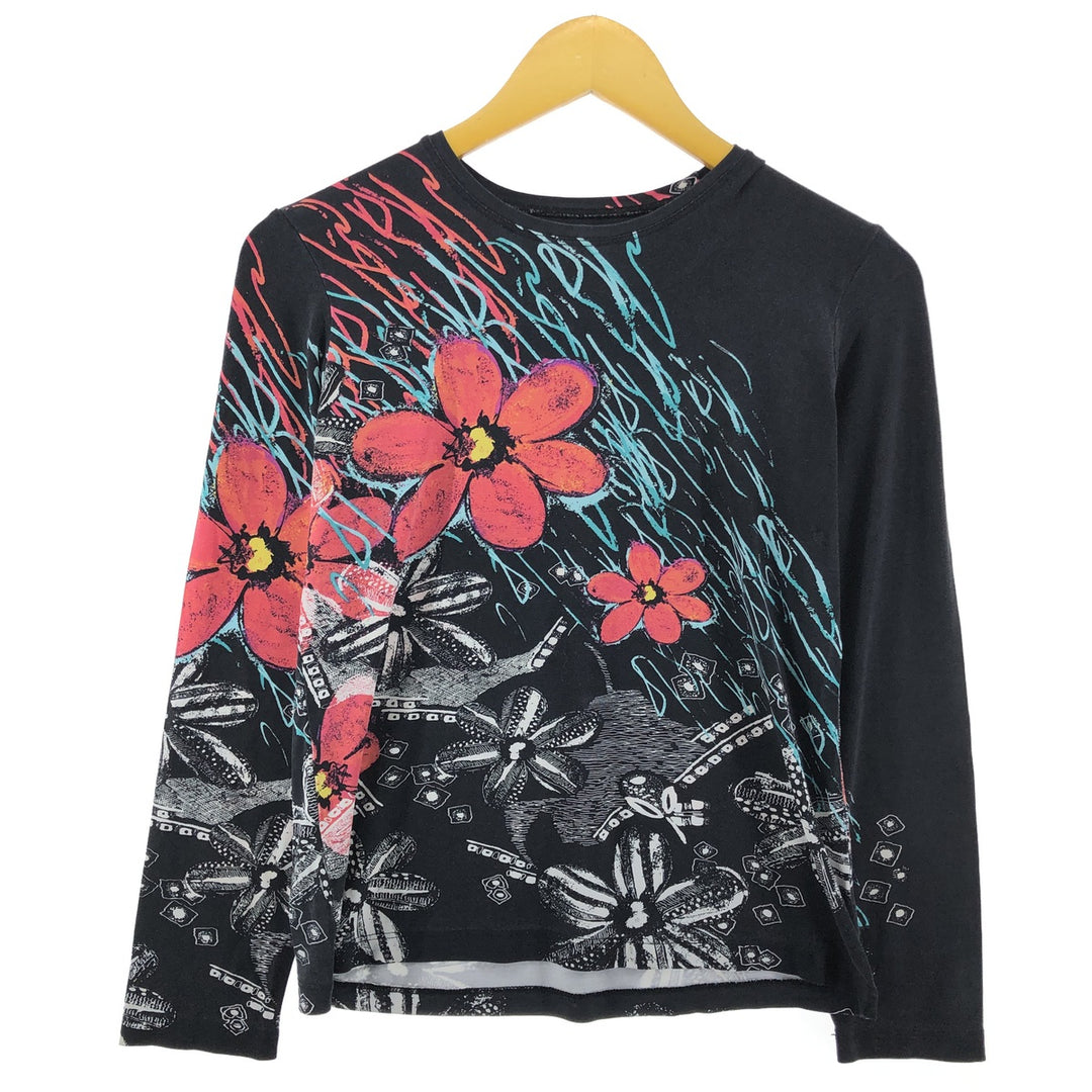 CHICO'S All-over Floral Print Long Sleeve T-Shirt, Made in Canada, Women's Size S /eaa503029