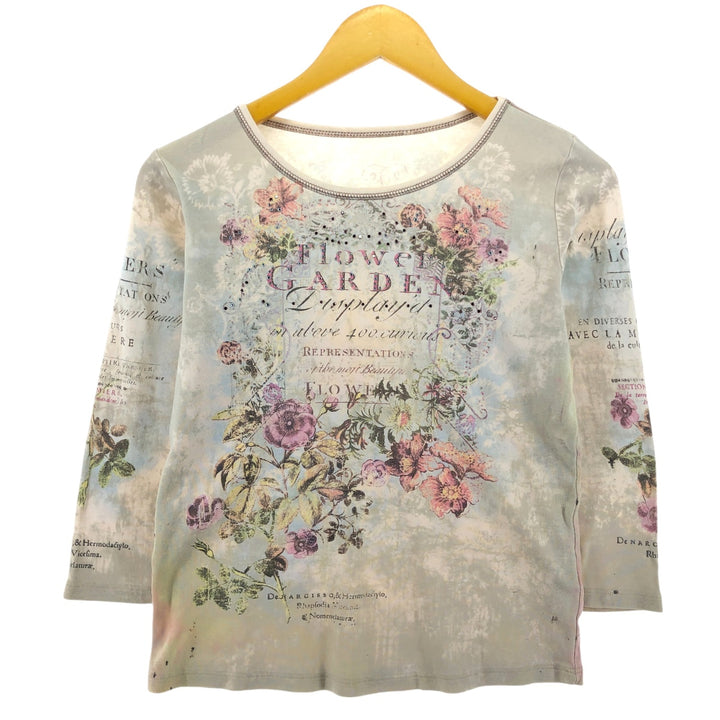 All-over floral print, 3/4 sleeve cut-and-sew, made in the USA, women's size S /eaa503031