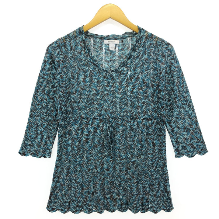 Dressbarn All-over Print V-neck 3/4 Sleeve Top for Women, Size S /eaa503037