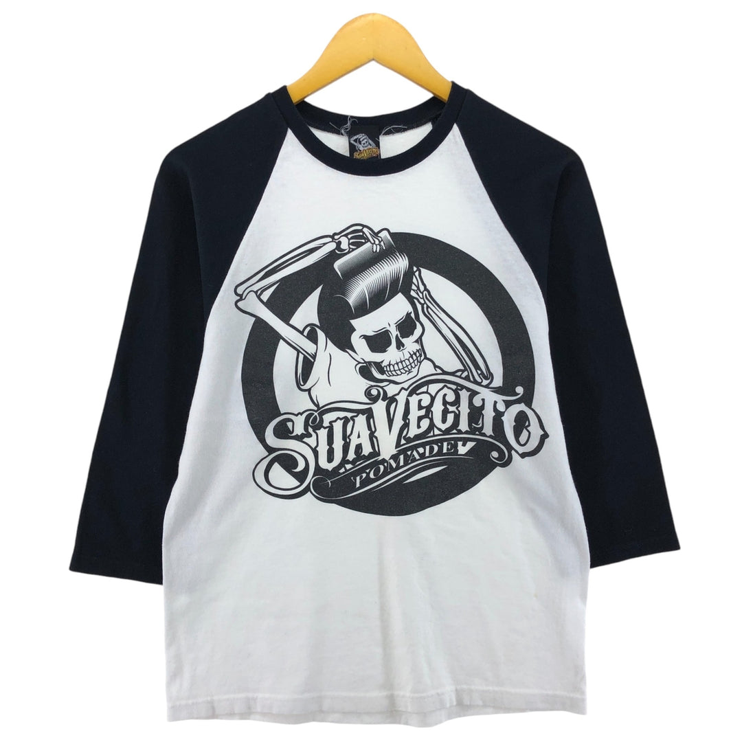 SUAVECITO Skull Pattern 3/4 Sleeve Raglan T-Shirt Made in USA Men's S Size /eaa503043