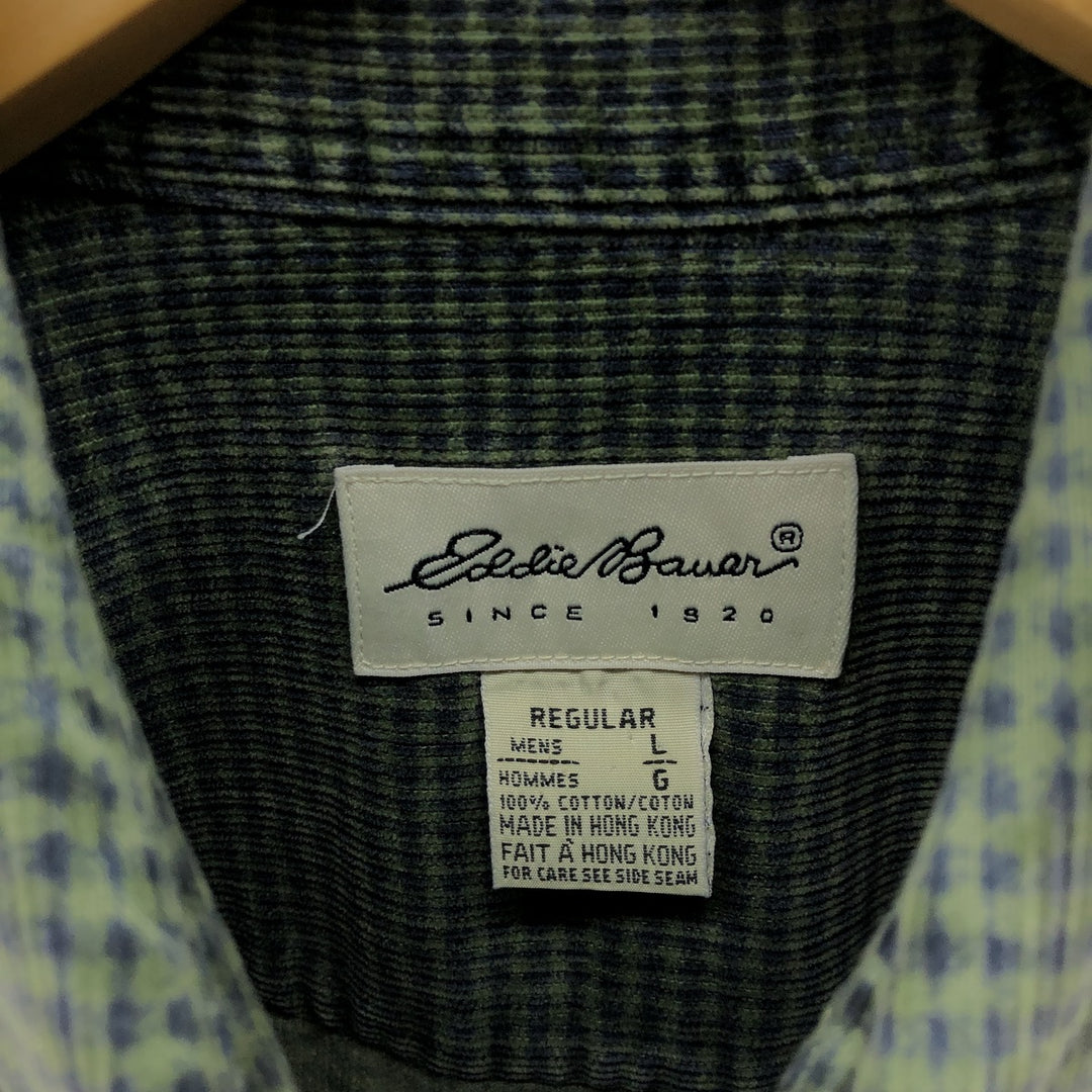 90s~00'S Eddie Bauer Gingham Check Long Sleeve Button Down Corduroy Shirt Men's L size / eaa503080