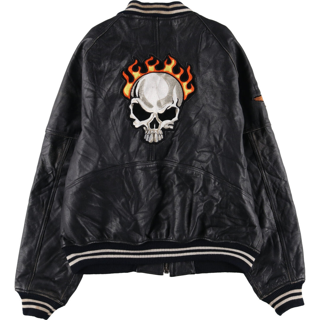 AVIREX HARLEY-DAVIDSON Fire Pattern Skull Pattern Leather Blouson Men's XL Size / eaa503164