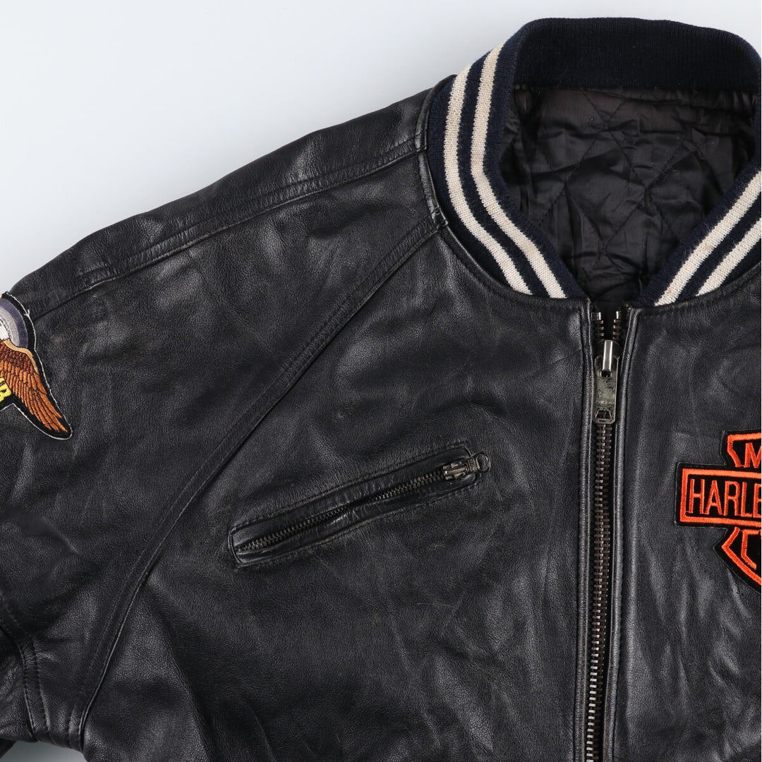 AVIREX HARLEY-DAVIDSON Fire Pattern Skull Pattern Leather Blouson Men's XL Size / eaa503164