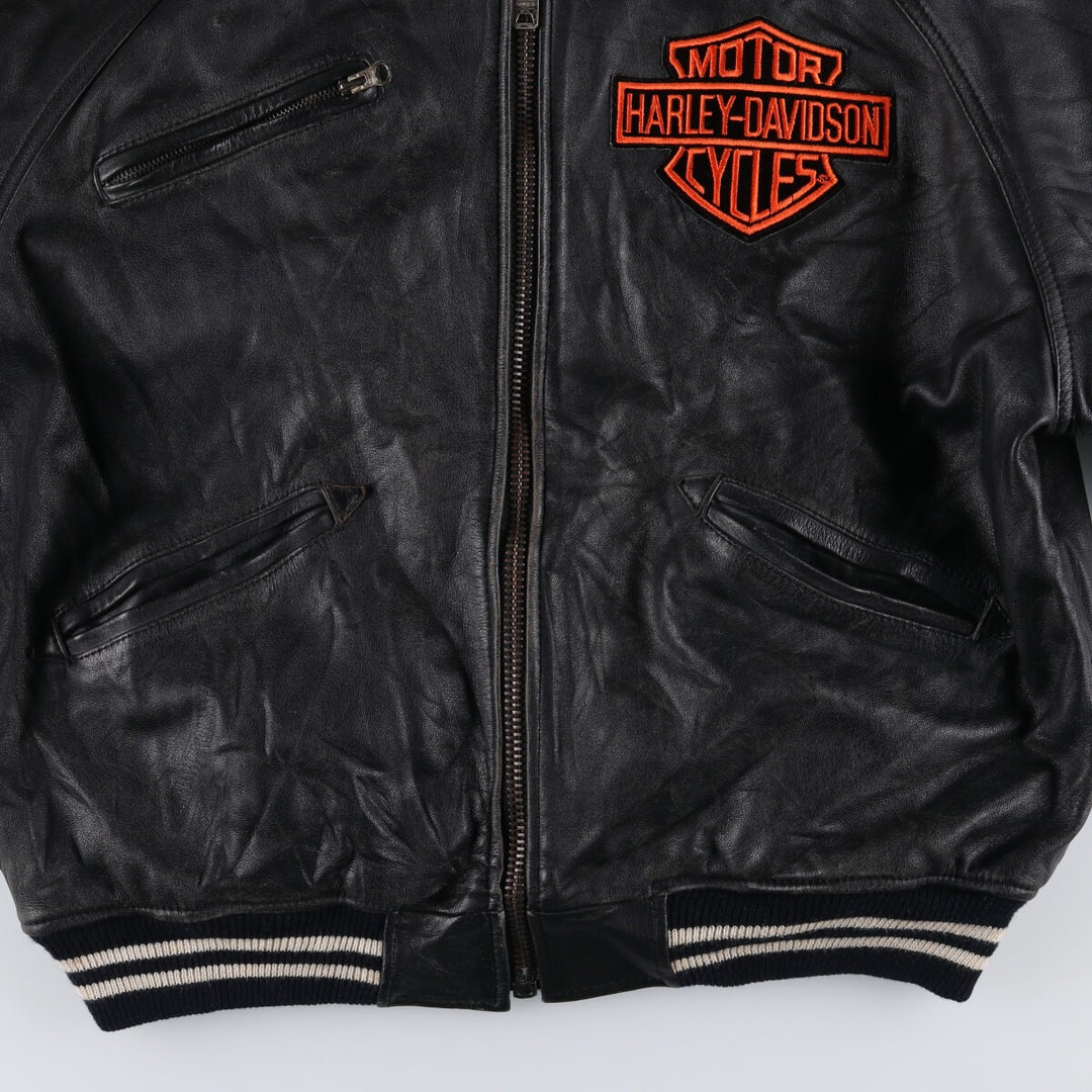 AVIREX HARLEY-DAVIDSON Fire Pattern Skull Pattern Leather Blouson Men's XL Size / eaa503164