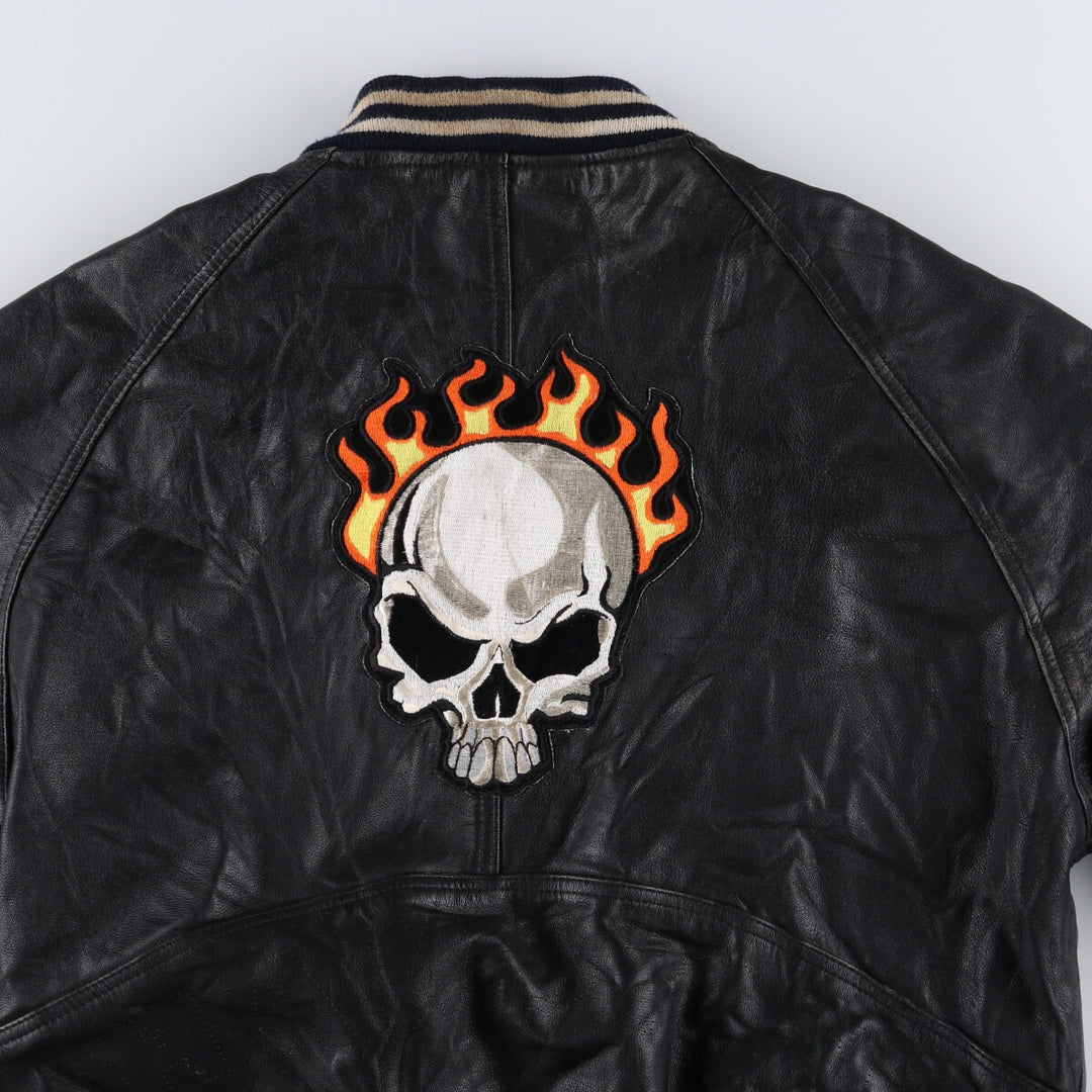 AVIREX HARLEY-DAVIDSON Fire Pattern Skull Pattern Leather Blouson Men's XL Size / eaa503164