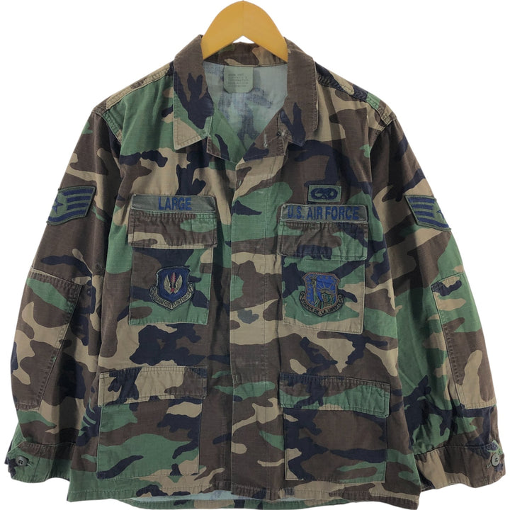 Genuine US military item, 1990'S camouflage pattern woodland camo BDU military jacket, made in USA, MEDIUM-SHORT, men's M equivalent, vintage /eaa503183