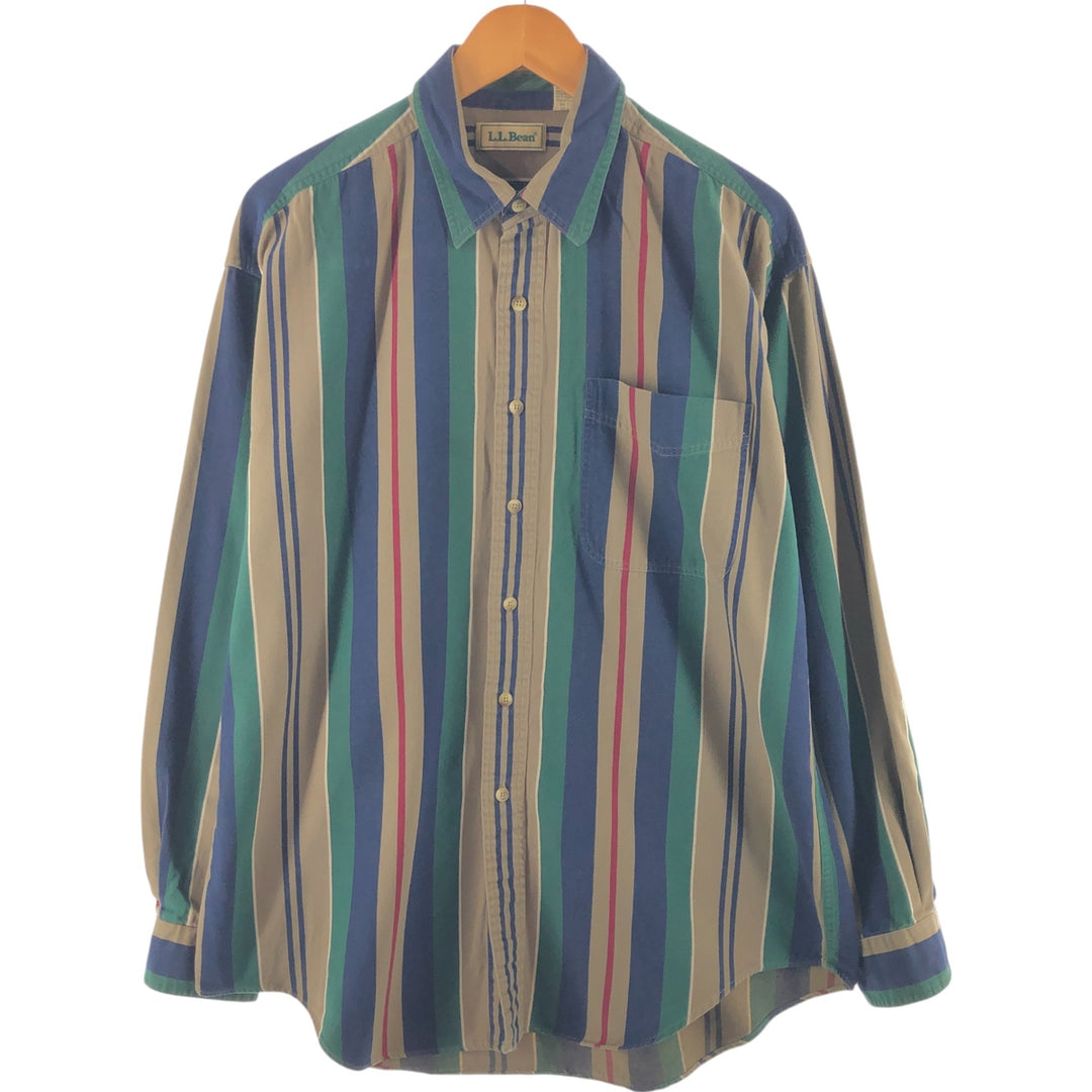 80'S LLBean Long Sleeve Cotton Striped Shirt Men's Size L Vintage /eaa503376