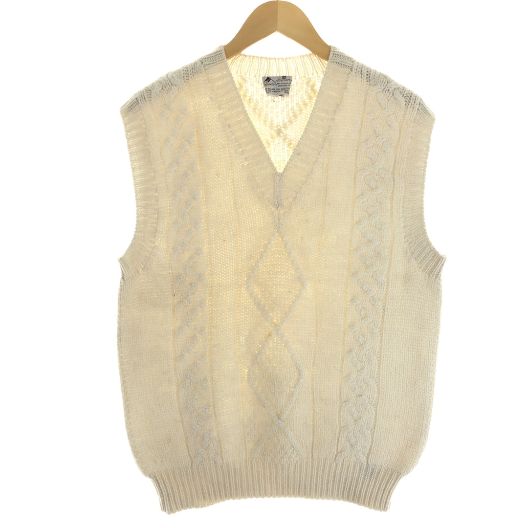 Cable knit V-neck wool knit vest, men's size M, vintage / eaa503404