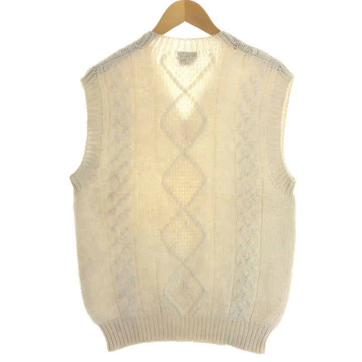 Cable knit V-neck wool knit vest, men's size M, vintage / eaa503404