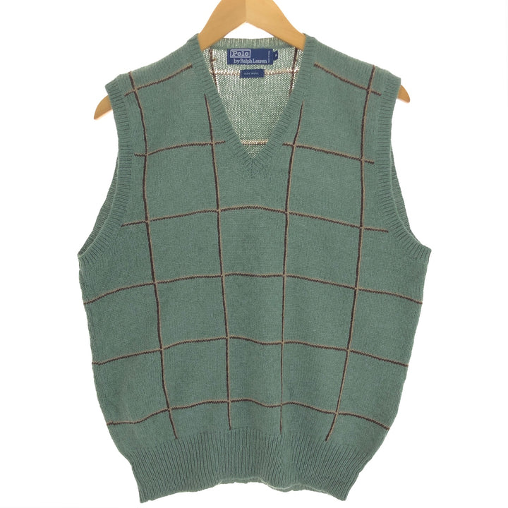 Ralph Lauren POLO by Ralph Lauren Check Pattern V-neck wool knit vest, men's size M / eaa503405