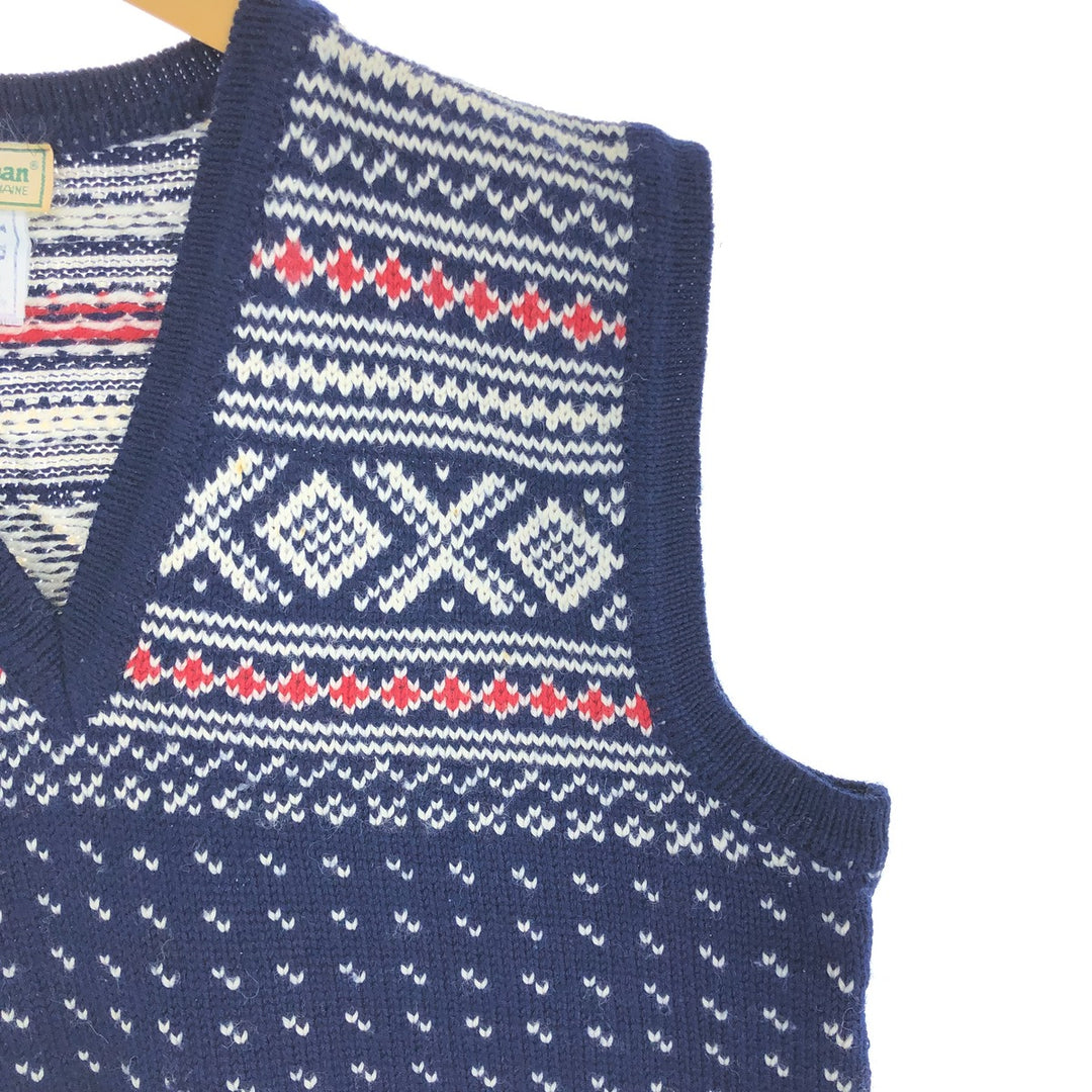 80'S LLBean all-over print V-neck wool knit vest, men's size L, vintage /eaa503406