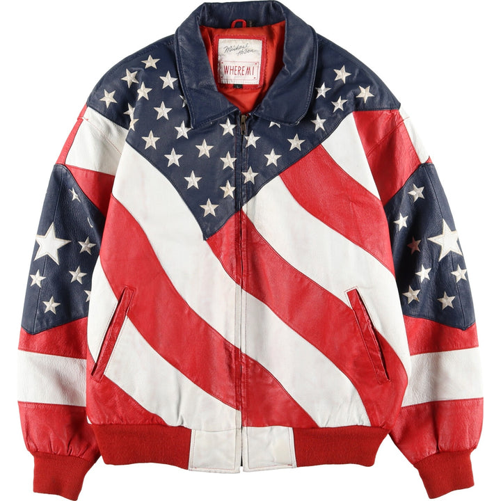 Michael Hoban Stars and Stripes Leather Blouson Jacket Men's Size L / eaa503658