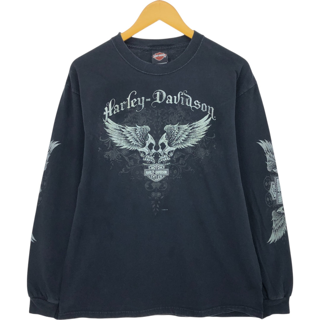 00'S Harley-Davidson Hanes Skull Pattern Long T-shirt Made in USA Men's L size /eaa504102