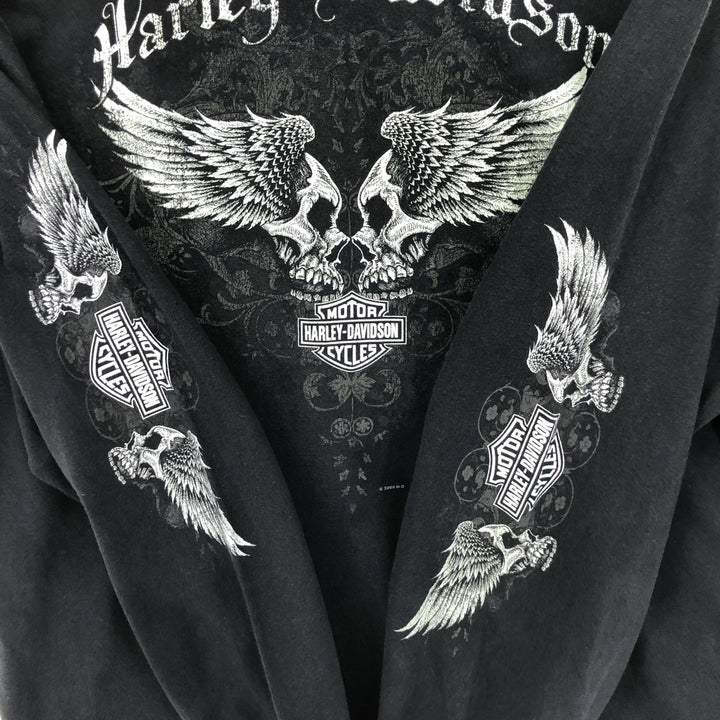 00'S Harley-Davidson Hanes Skull Pattern Long T-shirt Made in USA Men's L size /eaa504102