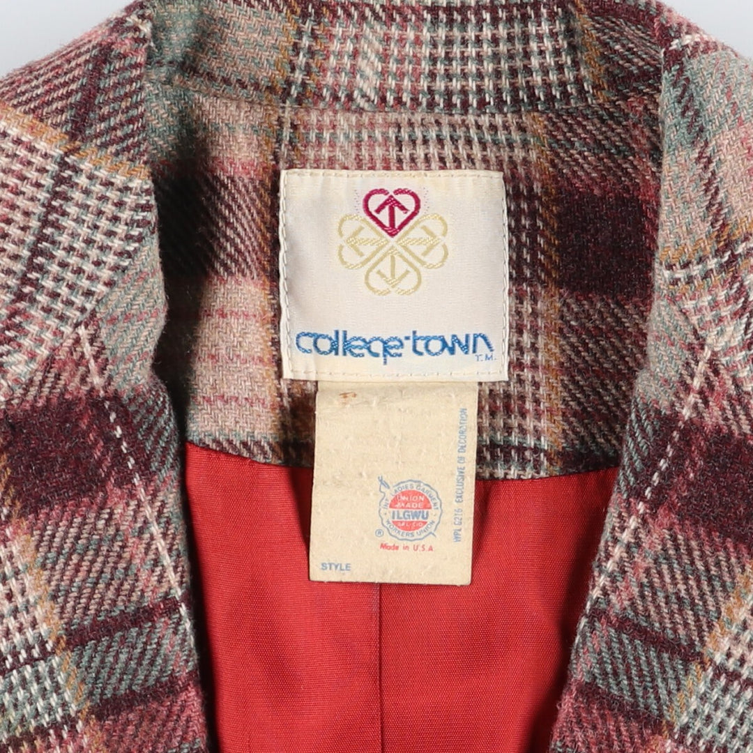 College Town Check Pattern Wool Tailored Jacket Made in USA Women's S Size /eaa504161