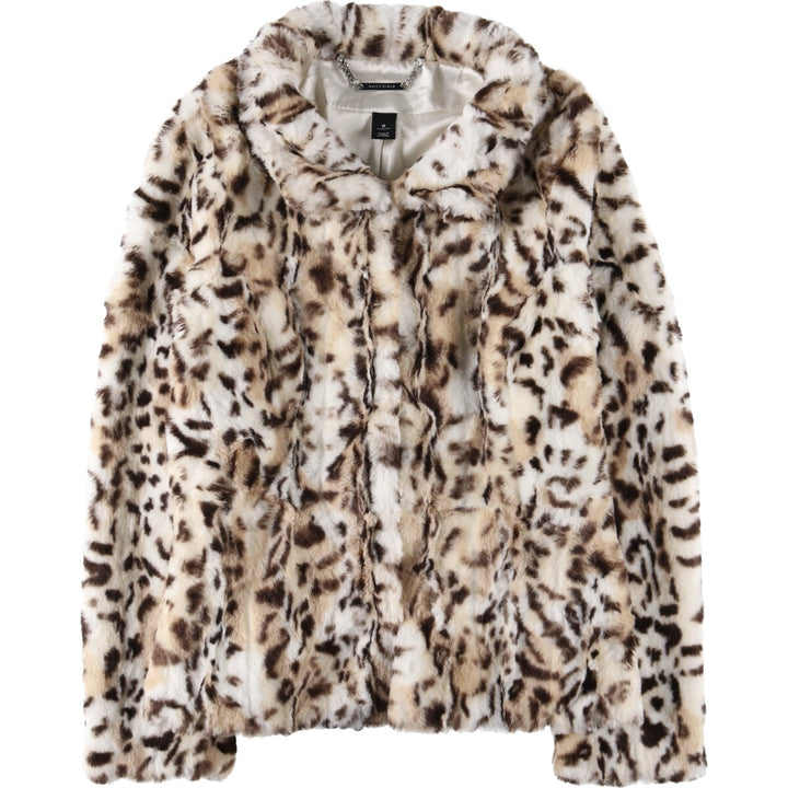 WHITE BLACK Leopard Pattern Faux Fur Short Coat Women's Size S /eaa504166