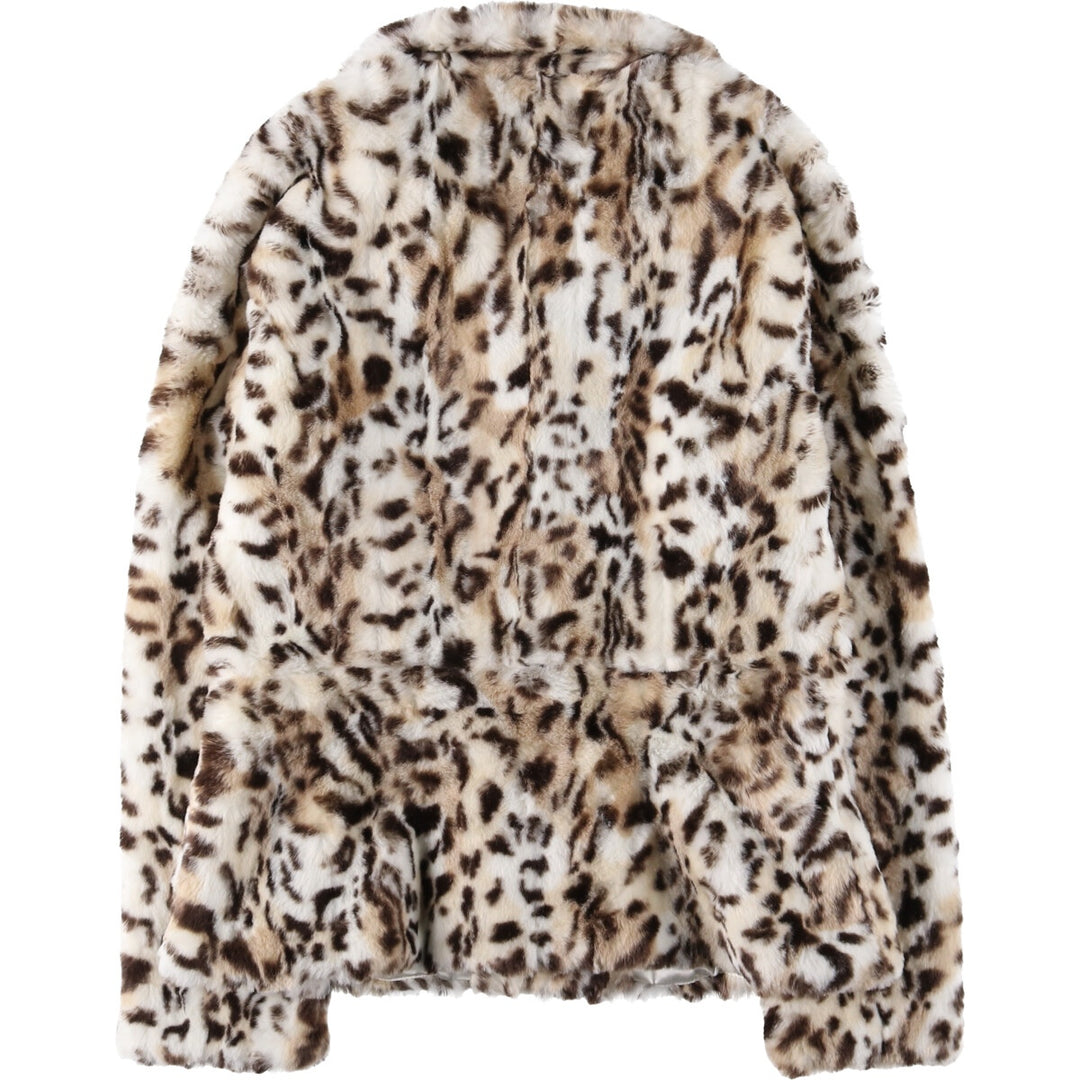 WHITE BLACK Leopard Pattern Faux Fur Short Coat Women's Size S /eaa504166