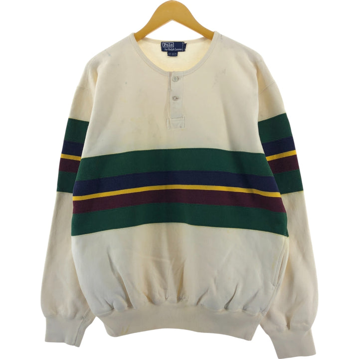 Ralph Lauren POLO by Ralph Lauren Striped Pattern Henley Sweatshirt Trainer Men's L size / eaa504189