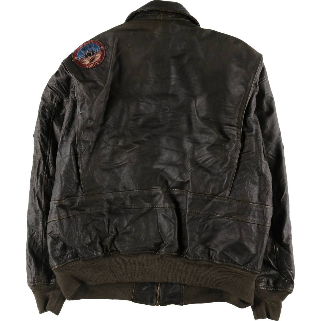 MARK ANDRE Custom Leather Flight Jacket with Patches, Men's XXL Size / eaa504431