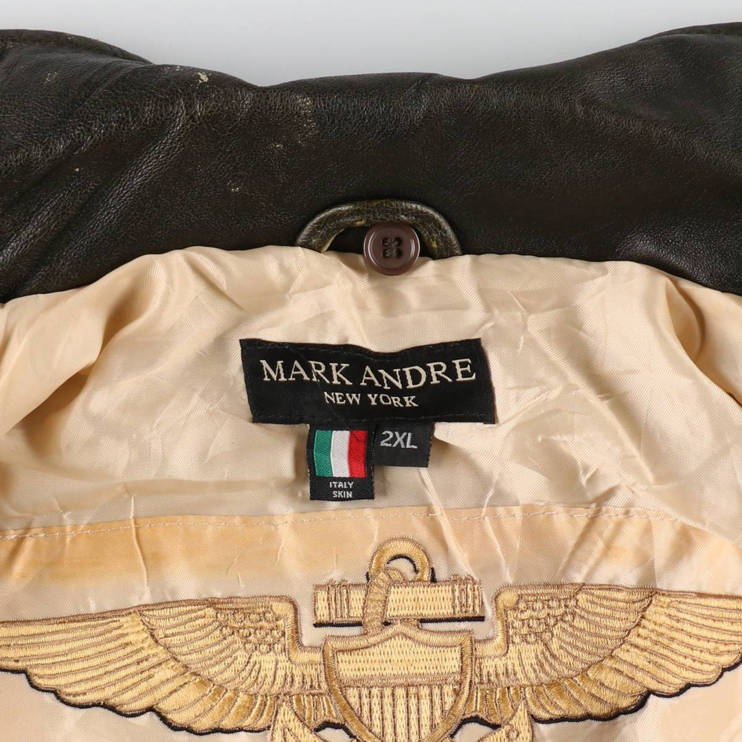 MARK ANDRE Custom Leather Flight Jacket with Patches, Men's XXL Size / eaa504431