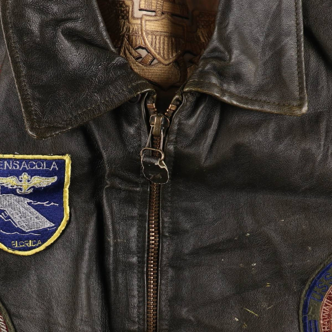 MARK ANDRE Custom Leather Flight Jacket with Patches, Men's XXL Size / eaa504431